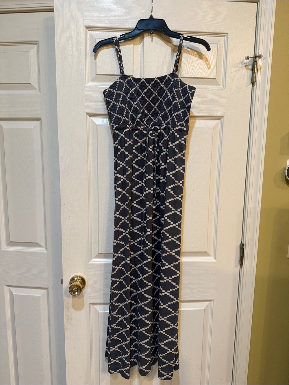 Carve Designs Gray and White Lattice Maxi Dress with Tie Waist